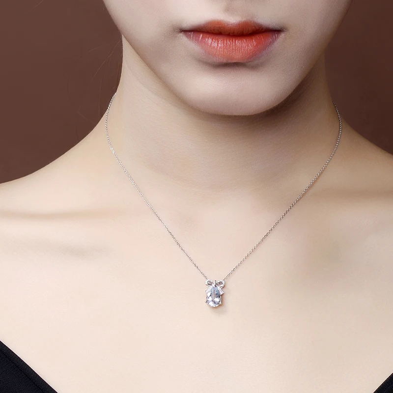 

QYI 925 Sterling Silver Natural Gemstone Necklaces Pendants 3 ct Pear cut Natural sky Blue Topaz Pendants For Women