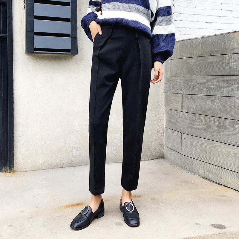 Женские шерстяные брюки 2018 осень зима женские повседневные эластичные стрейч