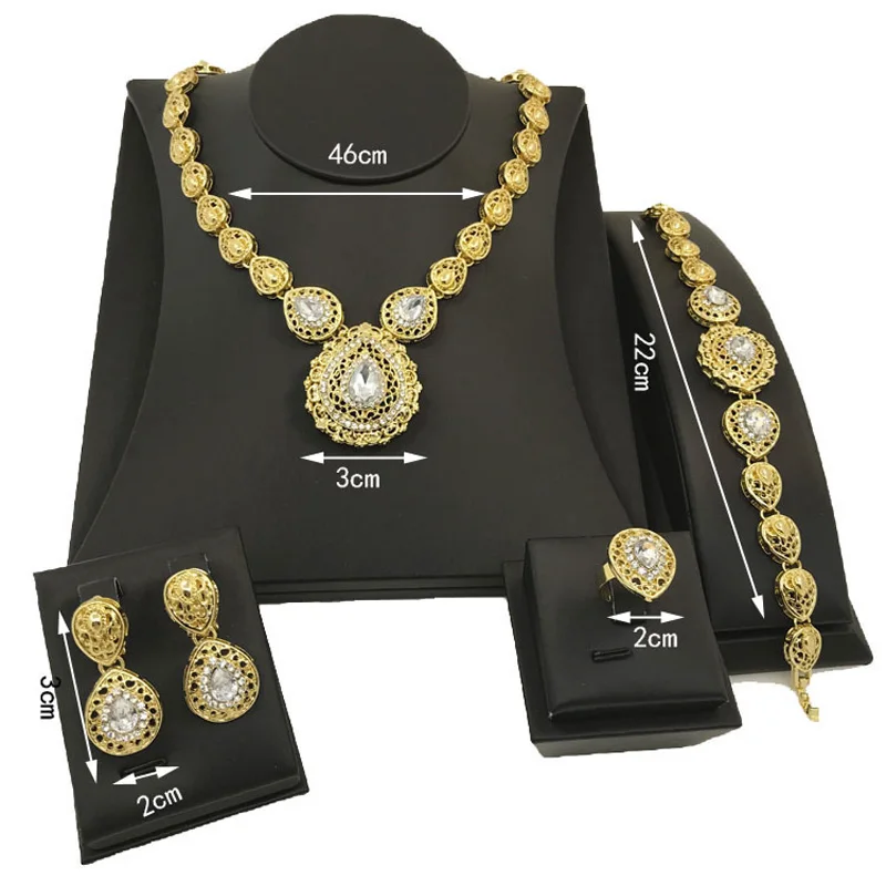 Liffly Dubai Fashion Jewelry Sets Classic Creative Design Crystal Necklace Charm Bracelet for Women Earring Wedding Accessories | Украшения