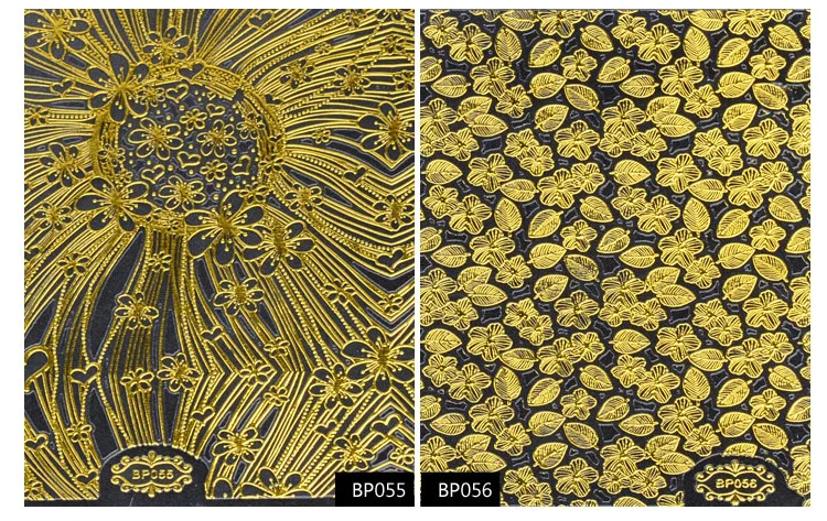 3D металлизированные для дизайна ногтей наклейки цветок Разработанный золотой черный серебряный лак для ногтей черные наклеиваемые элементы Лазерная клейкая наклейка MZ018