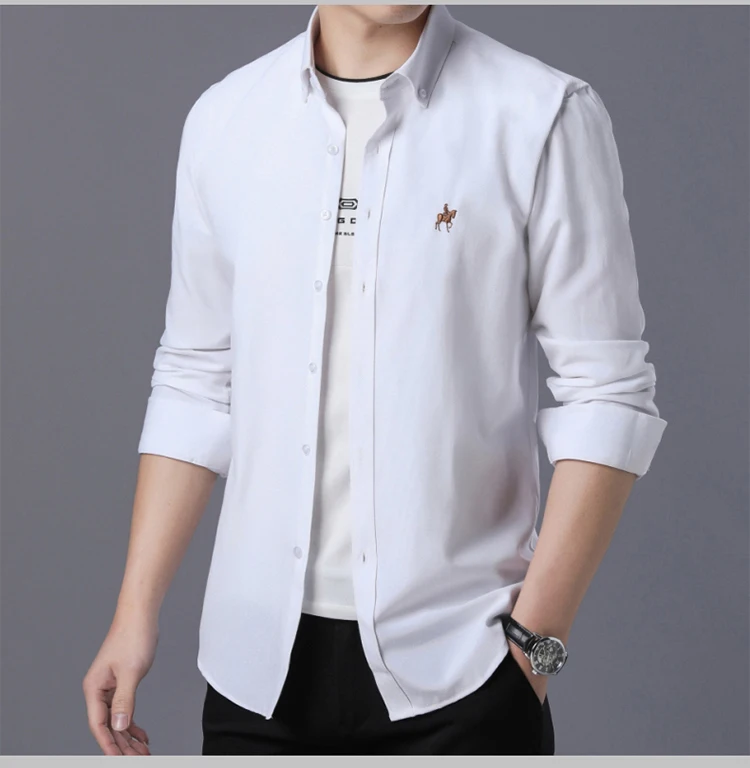 Рубашка мужская Длинный рукав Оксфорд ткань slim fit дыхание comfrotable качество модные бизнес мужские повседневные рубашки