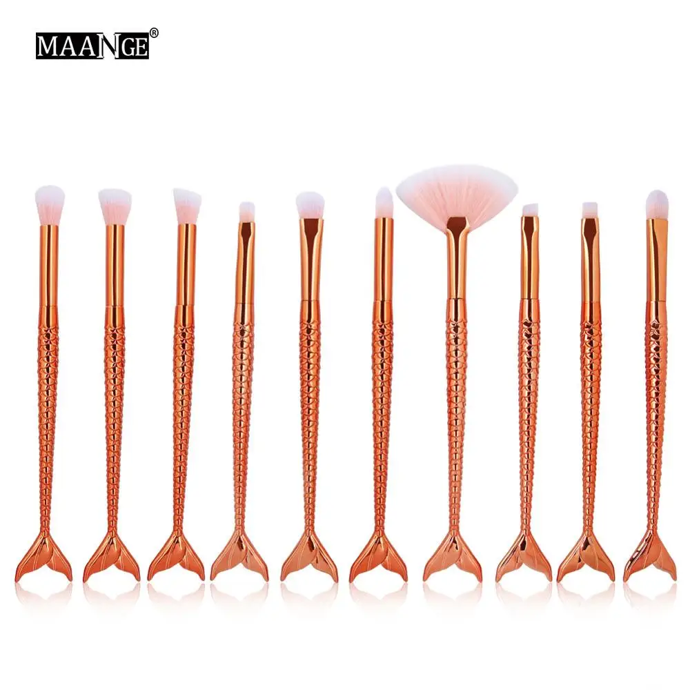 10pcs-mermaid-D Pro 6-10 шт. набор кистей для макияжа в виде русалки, косметический инструмент для красоты, пудра, Тональная основа, тени для век, консилер для губ, наборы кистей для макияжа - Handle Color: 10pcs-mermaid-D