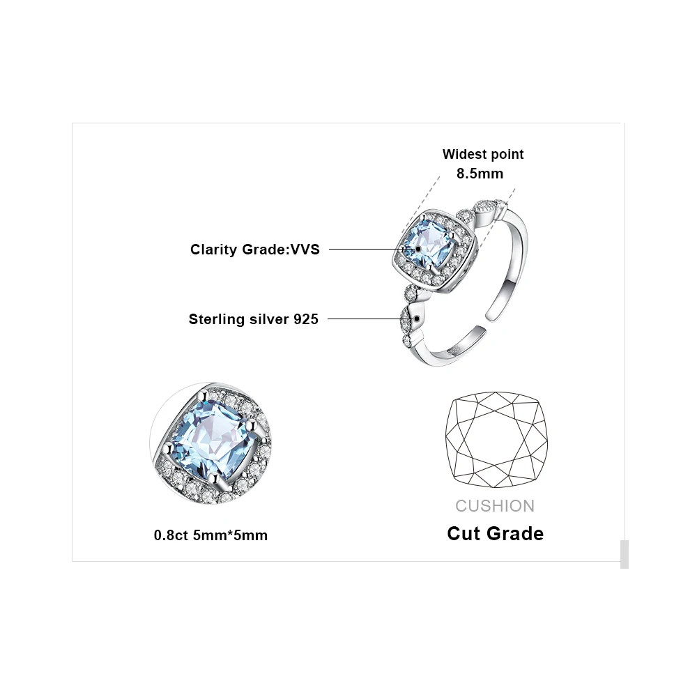 JewelryPalace 0.9ct Подушка подлинный синий топаз фианит огранки «маркиза» Halo Регулируемый Обручение кольца 925 пробы серебро