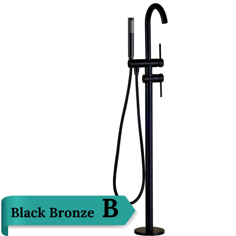Black Bronze A Античный латунный напольный кран для ванны, однорычажный поворотный носик, смеситель для ванны и душа, отдельно Стоящий Кран для ванны - Цвет: Black Bronze A