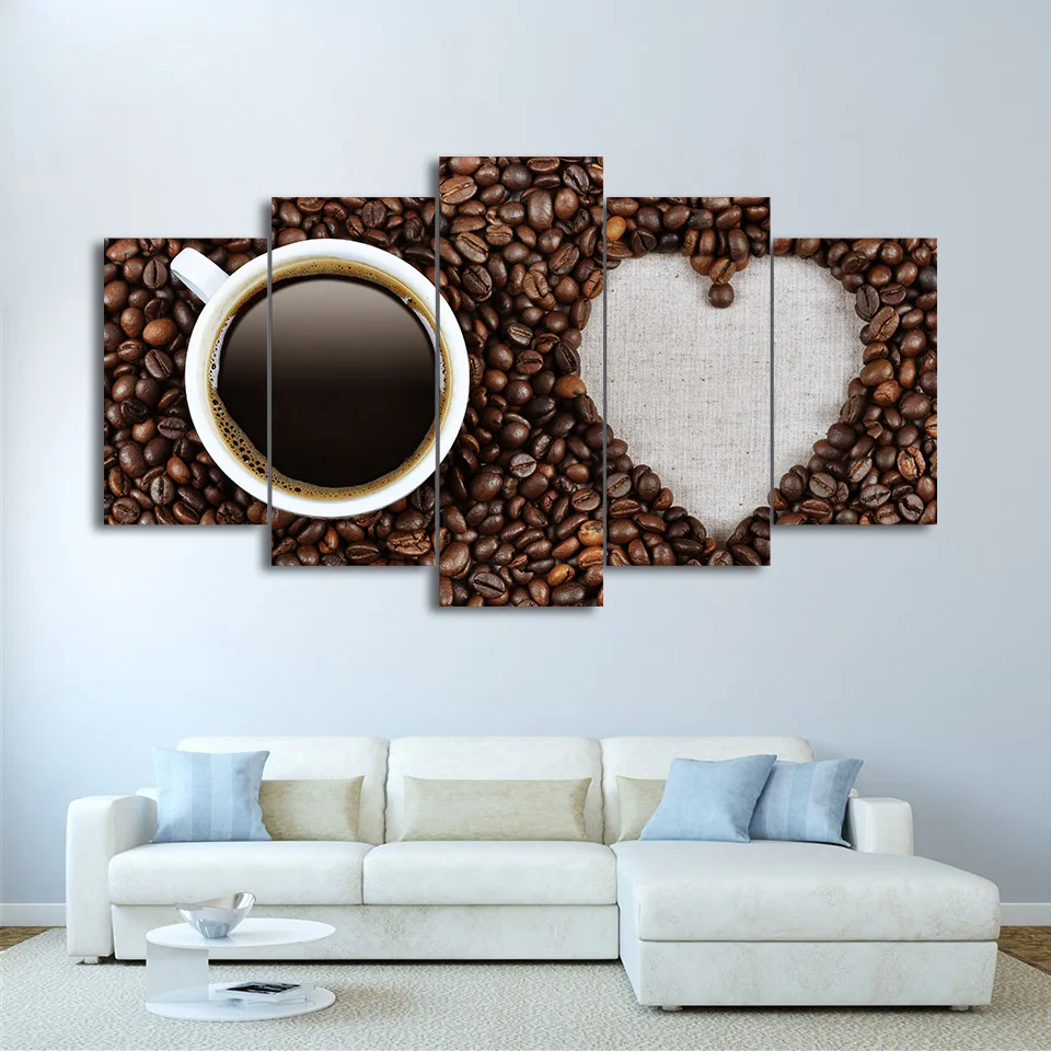 Картины на холсте настенные художественные Рамки 5 шт. Love Coffee Art кофейные бобы