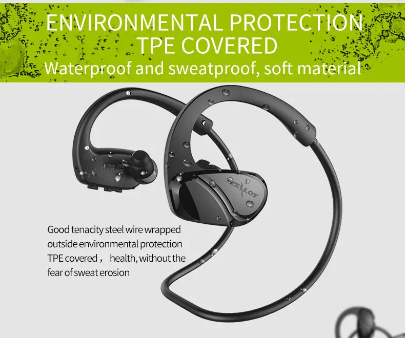 Zealot H6 Беспроводные спортивные наушники с защитой от пота, Bluetooth гарнитура, бас стерео наушники с микрофоном