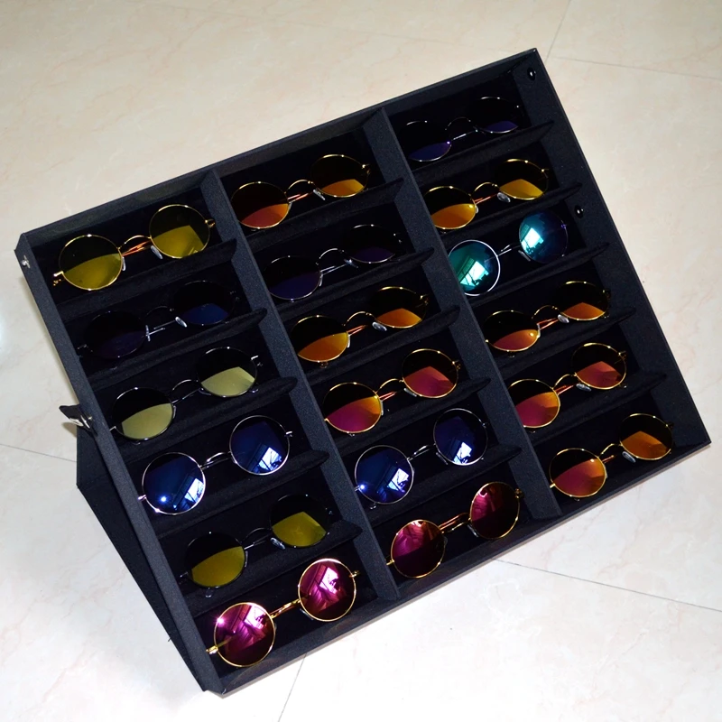 Koop Draagbare Doos Reizen Zonnebril Glazen Display 18 Grid Eyewear Storage Case Box Klassieke Zwarte Kleur
