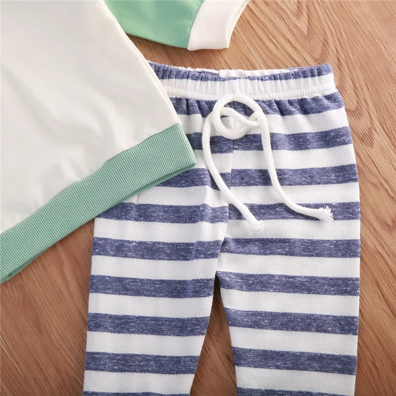 2018 baby girl boy striped suits Kids outfits Long sleeve hooded sweatshirts elastic pants headwear Autumn Winter 3pcs Infantile | Детская