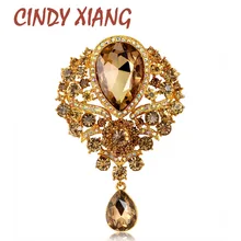 CINDY XIANG Large Crystal Water-drop Brooches for Women Vintage Fashion Pendant Style Elegant Wedding Pins Party Jewelry Brooch