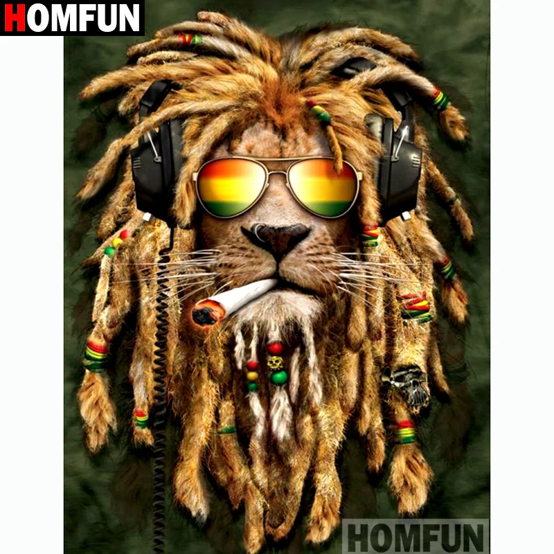 

HOMFUN Full Square/Round Drill 5D DIY Diamond Painting "Animal lion" Embroidery Cross Stitch 5D Home Decor Gift A13855