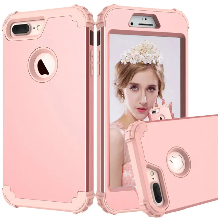 Rose Gold 3 в 1 от смешанного воздействия Защитная крышка для iPhone 7 8 Plus силиконовая резиновая кожа Жесткий комбинированный бампер чехол для iPhone 7Plus 8 Plus крышка - Цвет: Rose Gold