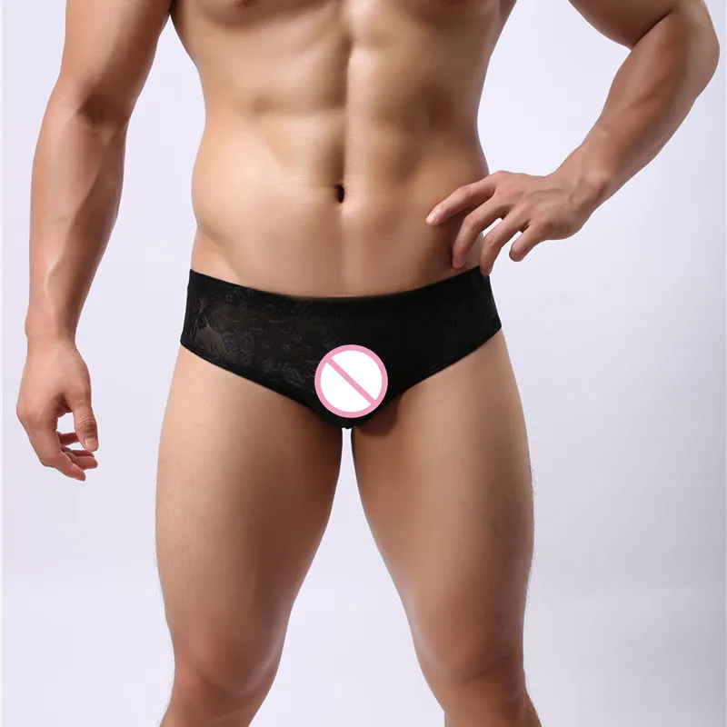 3PCS Low Waist Panties Men Briefs Sexy Lace Underwear Underpants Transparent Breathable Underwear Printing Hombre Shorts Briefs