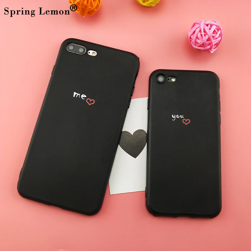 Spring Lemon you and me Heart Lovers Couple Soft Silicone Phone Case For iPhone 8 7plus X XS S MAX XR 7 8plus 6 6s 6plus 5 5S SE |