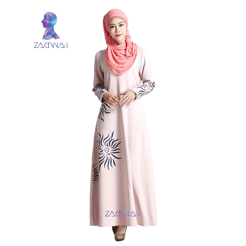 Новейший стиль элегантный цветочный принт длинный рукав Исламская абайя для