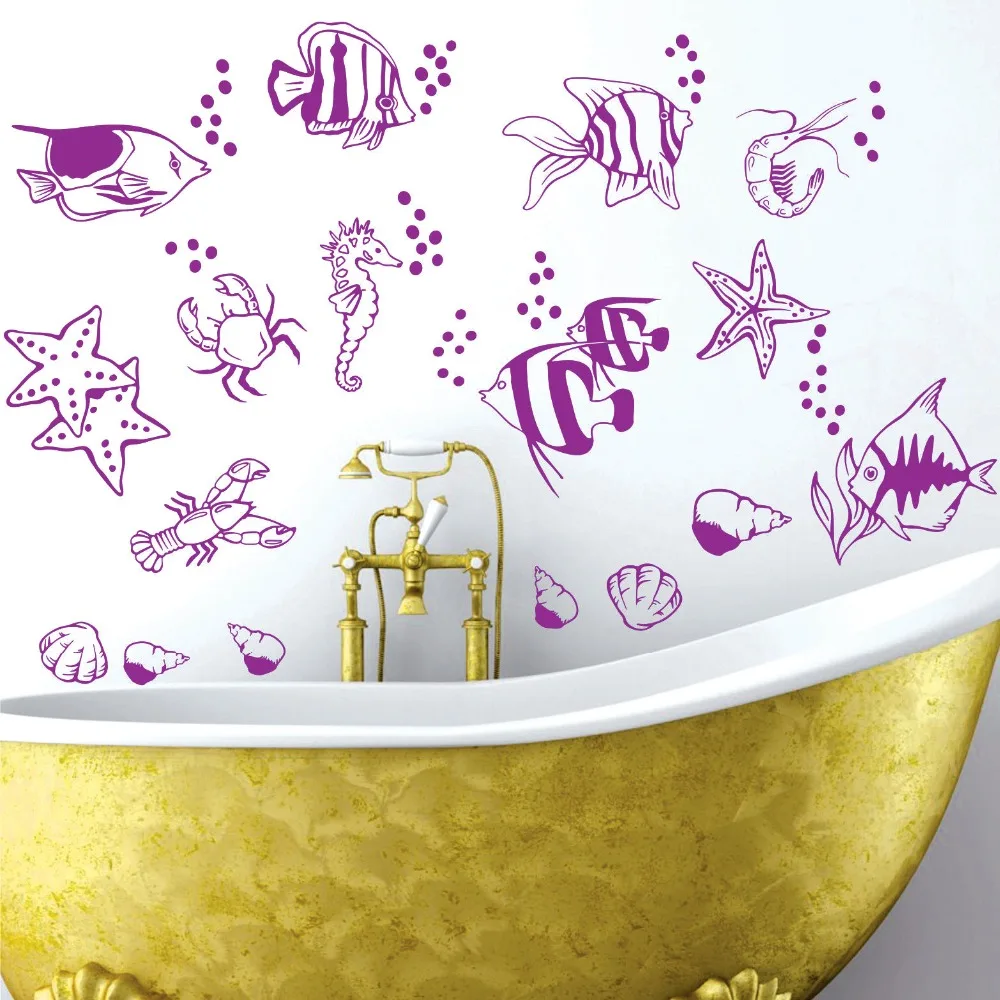 Виниловые наклейки на стену с изображением морской рыбы аквариума пузырьков