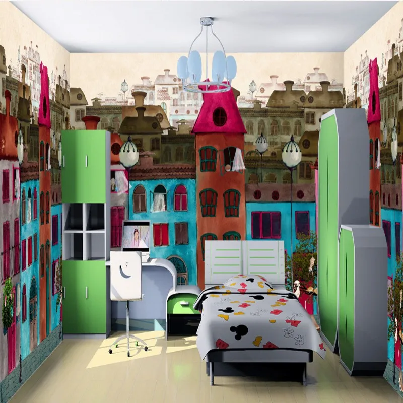 

photo wallpaper Modern art hand-painted watercolor graffiti street children's room decorative wallpaper mural