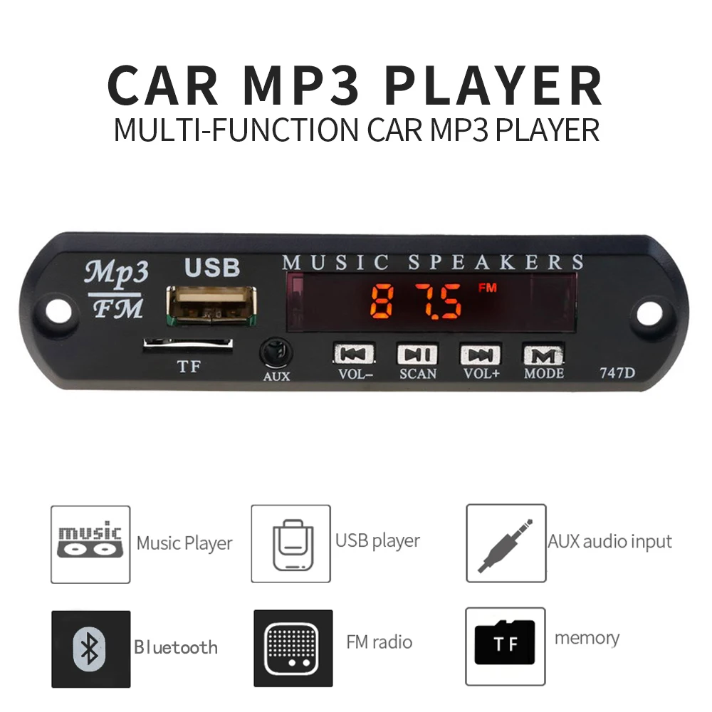 Kebidu беспроводной Bluetooth аудио модуль MP3 WMA декодер плата USB TF fm-радио 5 в 12 В для автомобиля Встроенный автомобильный динамик MP3-плеер