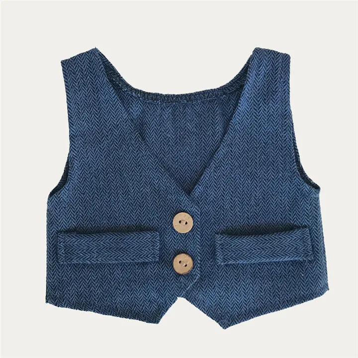 Dark Blue Новорожденных Костюмы для фотосессии для маленьких мальчиков одежда в горошек Однотонная одежда шерстяной жилет для фото новорожденных фотографии Интимные аксессуары - Цвет: Dark Blue