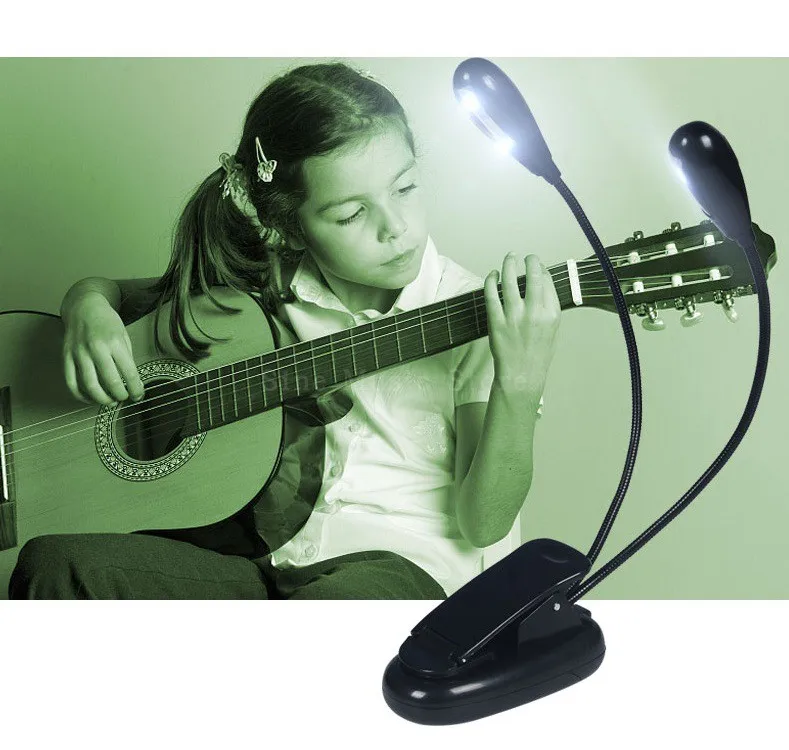 

2 Arms LED Note Book Light for Guitar UKulele Violin Mandolin 4 PCS LEDS With Clip for Music Instrument Guitar Acessories