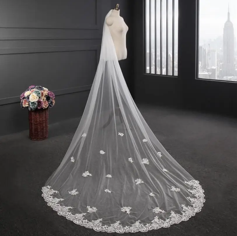 Real Photos One Tier Bridal Veil 3.5 Meters Long Lace Woodland Wedding with Comb Voile De Mariee Veu Noiva | Свадьбы и торжества