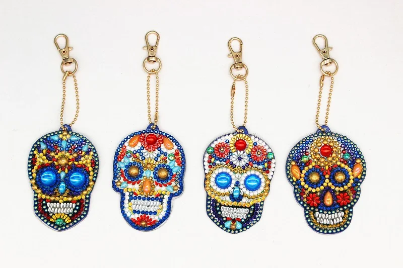 4Pcs Skull 5 шт. DIY полная дрель алмазная живопись специальная форма бабочка животное алмазная живопись женская сумка брелок ювелирные изделия ручной работы подарки - Цвет: 4Pcs Skull