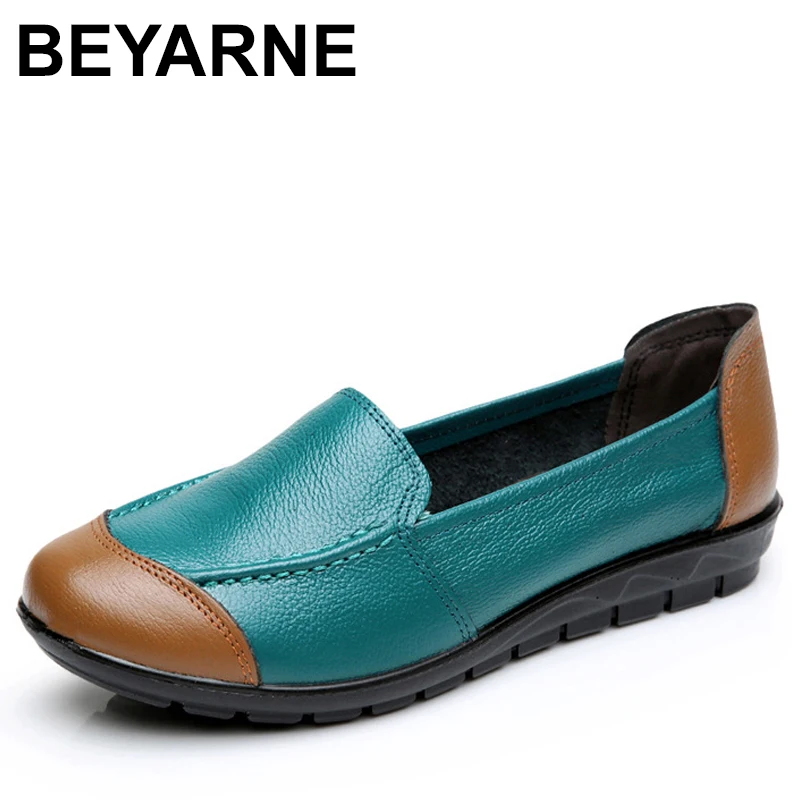 

BEYARNE Cow Muscle Ballet Mixed Colors Print Women Genuine Leather Shoes Woman Flat Flexible Loafer Flats Appliques