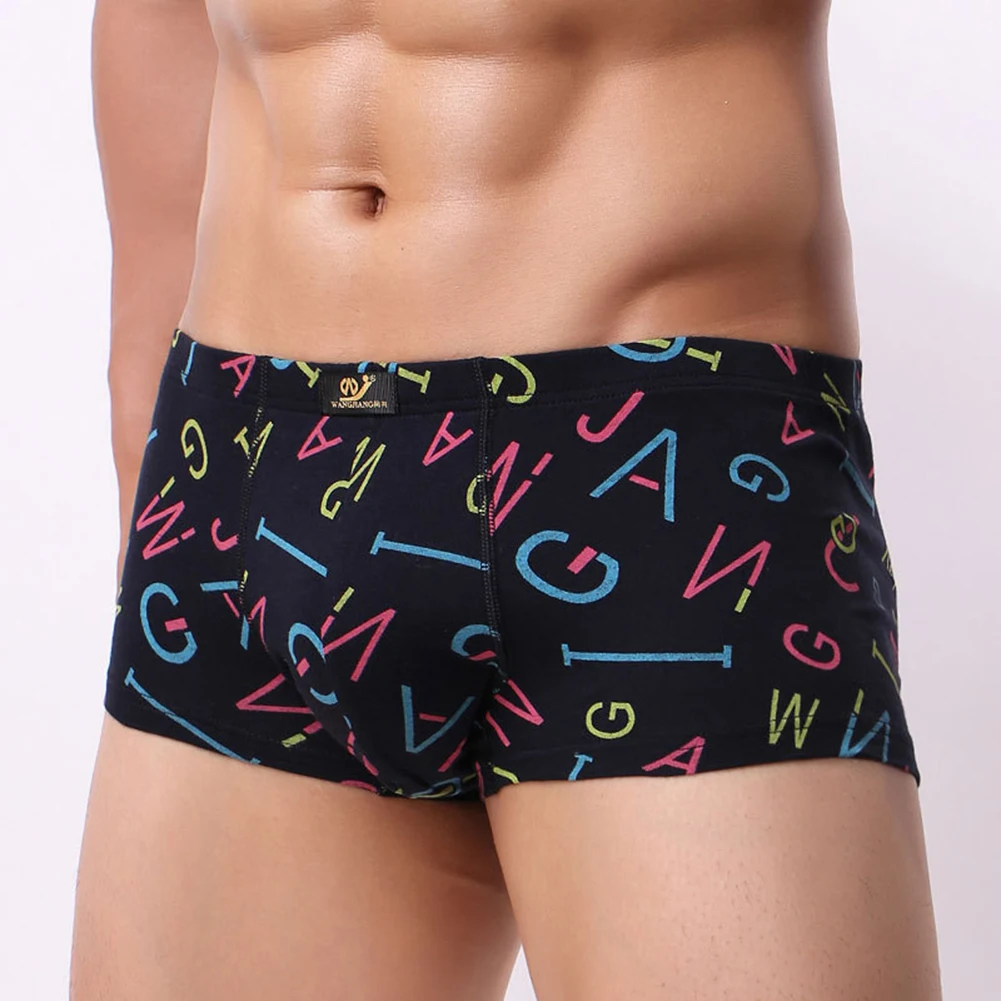 Fashion Men Underwear Colorful Letter Low Rise Boxers Briefs Cotton Underpants |
