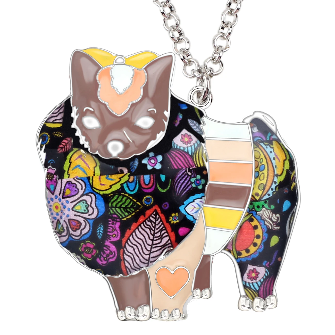 Bonsny Original Enamel Alloy Pomeranian Dog Necklace Chain Collar Jewelry For Women Girls Pet Lovers Gift Accessories Drop Ship | Украшения