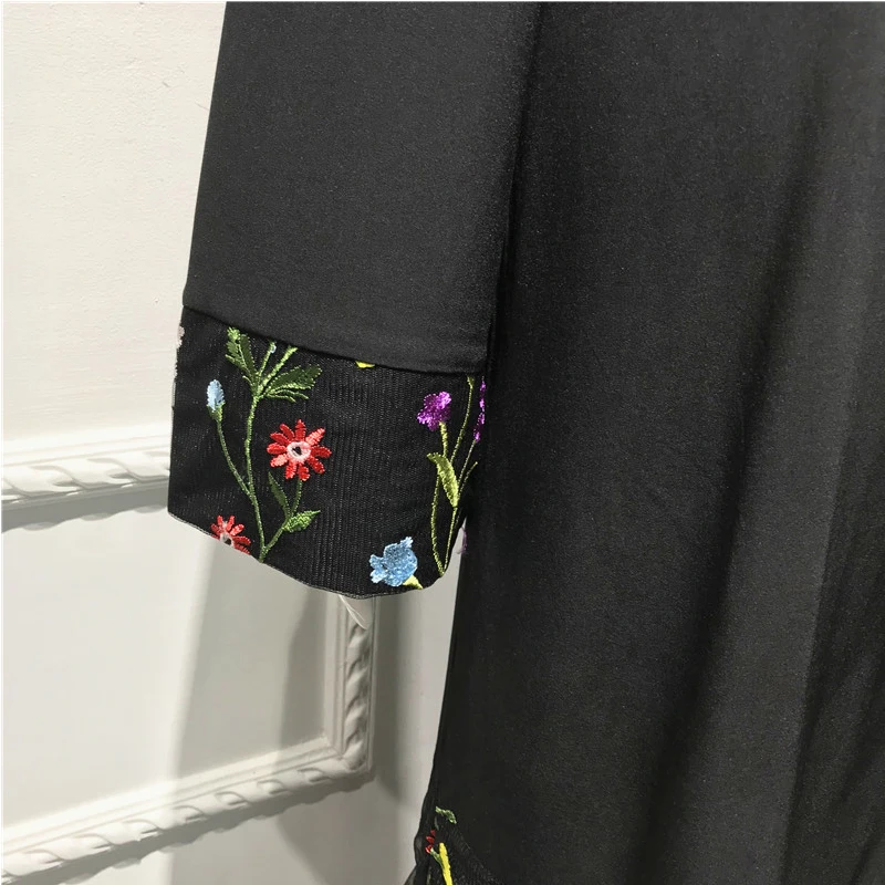MISSJOY Новые Арабские abaya макси платья мусульманские для женщин Кафтан Мода с расклешенными рукавами Цветочная вышивка кружево Бангладеш Исламская одежда