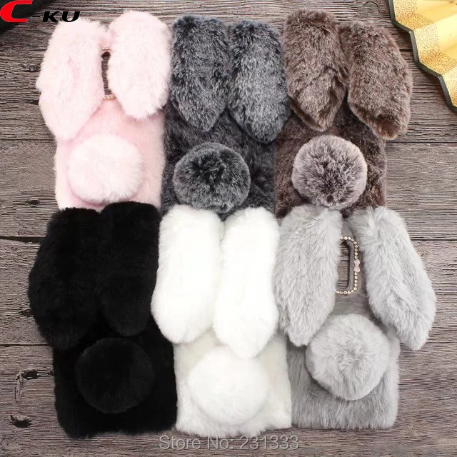 C-ku 3D Rabbit Ear Hair Diamond Bling Fur Soft TPU Case For Samsung Galaxy S8 Active Warm Cute Bowknot Skin Cover Luxury 1pcs | Мобильные
