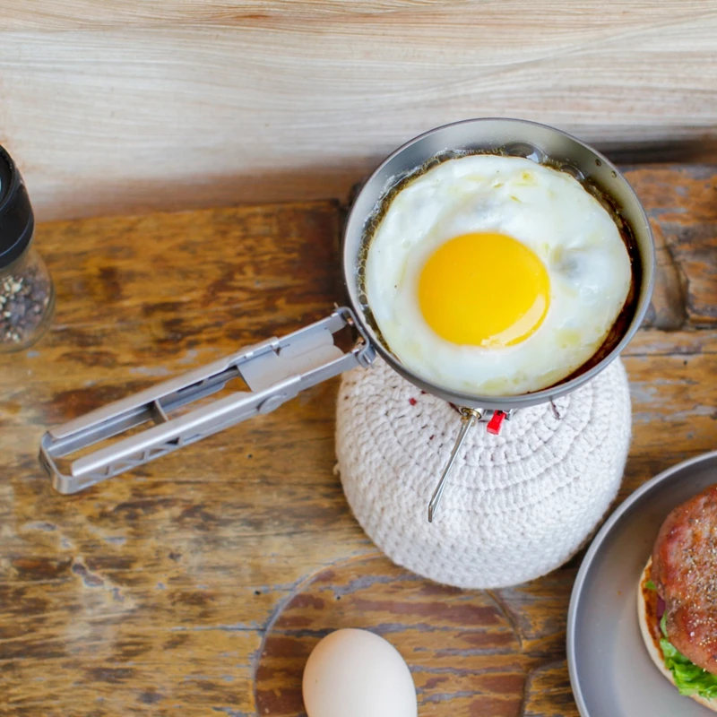 売る をキース 140 ミリリットルチタンミニ卵フライパンポータブルと折りたたみハンドル調理器具ハイキングキャンプピクニック食器 Ti6032