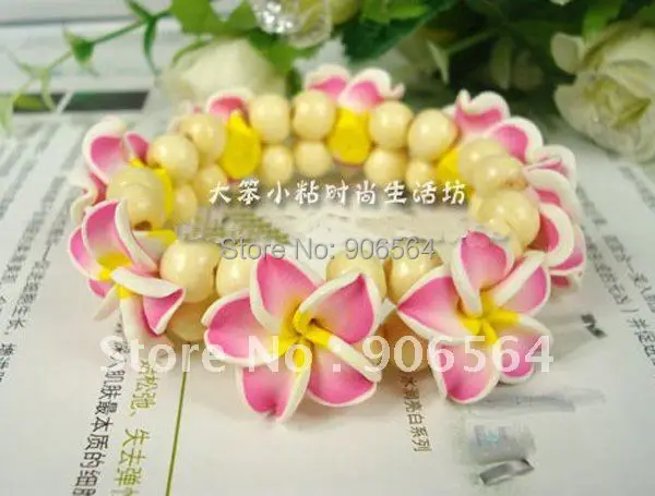 

Hawaiian Plumeria Flower Bracelet Fashion Island Bracelet Wood Beads Bracelet Diy Accessory Gril Decoration 12Pcs/Lot Multicolor