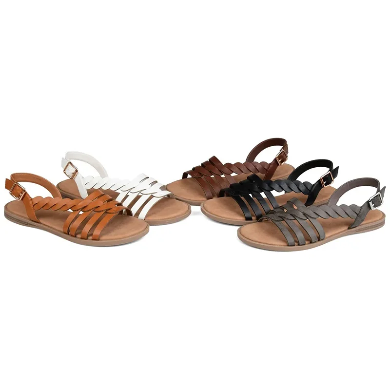 

2019 New Vintage Cowhide Woven Sandals For Women Classic Casual Flat Lady Slipper Summer Fashion Female Outdoor Sandals