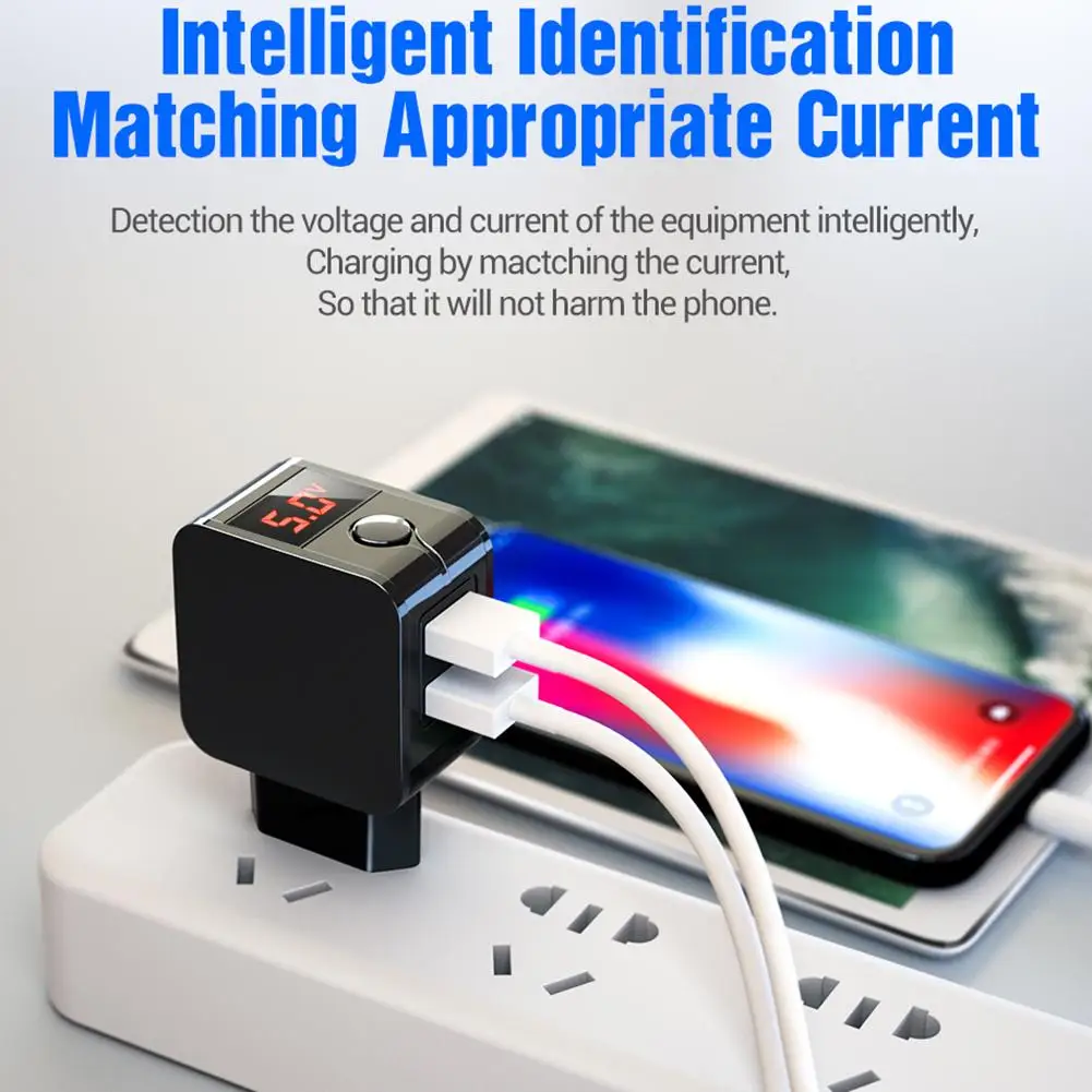 2USB зарядное устройство 5V2. 4A VDE Быстрая зарядка светодиодный дисплей Напряжение тока цифровая вспышка зарядная головка ЕС вилка