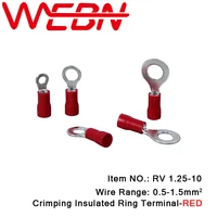 rv1 25 10 crimping insulated pin terminal 0 75mm thick copperpvc material red wire range 0 5 1 5mm2 22 16 awg 1000pcspack