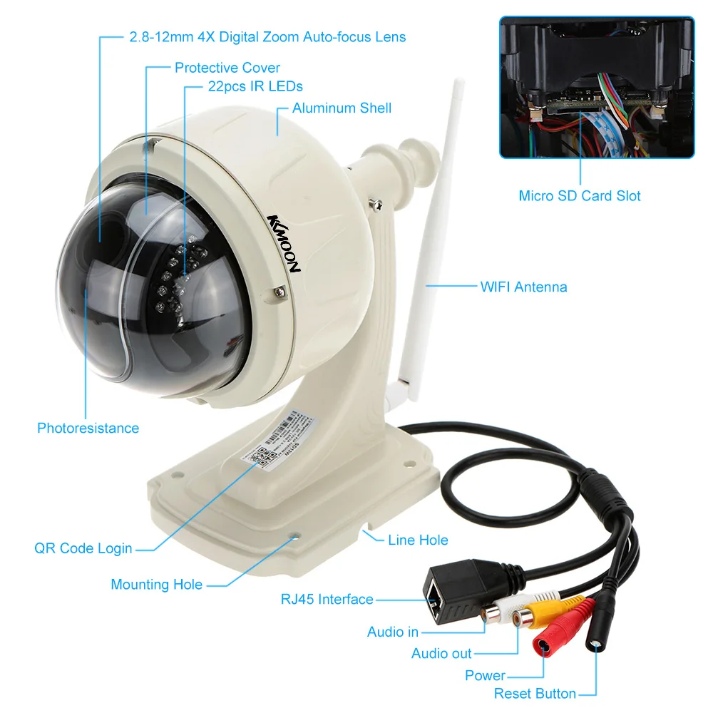 KKmoon 720 P Беспроводной Wi-Fi Ip камера Открытый PTZ 2.8-12 мм Авто-фокус Водонепроницаемый H.264 HD CCTV Камеры безопасности Wi-Fi Ночного Видения Ip-камера