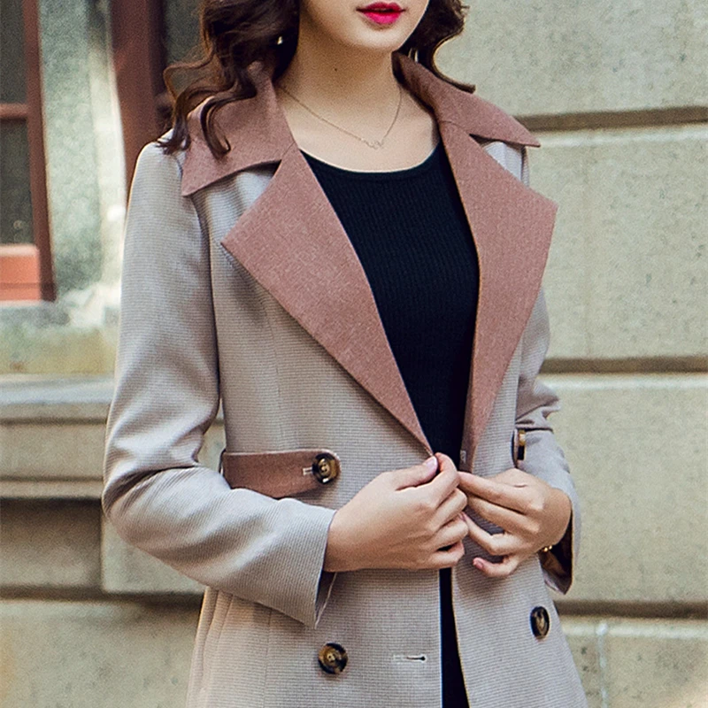 Модная женская ветровка 2018 весна осень новый стиль хит цвет двубортный плед