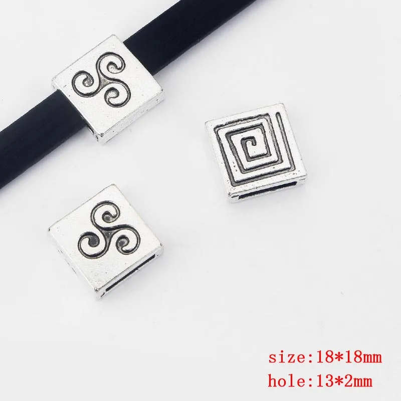 Triple helix 15 шт., античный серебряный/Бронзовый квадратный плоский ползунок, подходит для 10 мм, 13 мм, плоский кожаный шнур, браслет, аксессуары для изготовления ювелирных изделий, бижутерия - Цвет: Triple helix