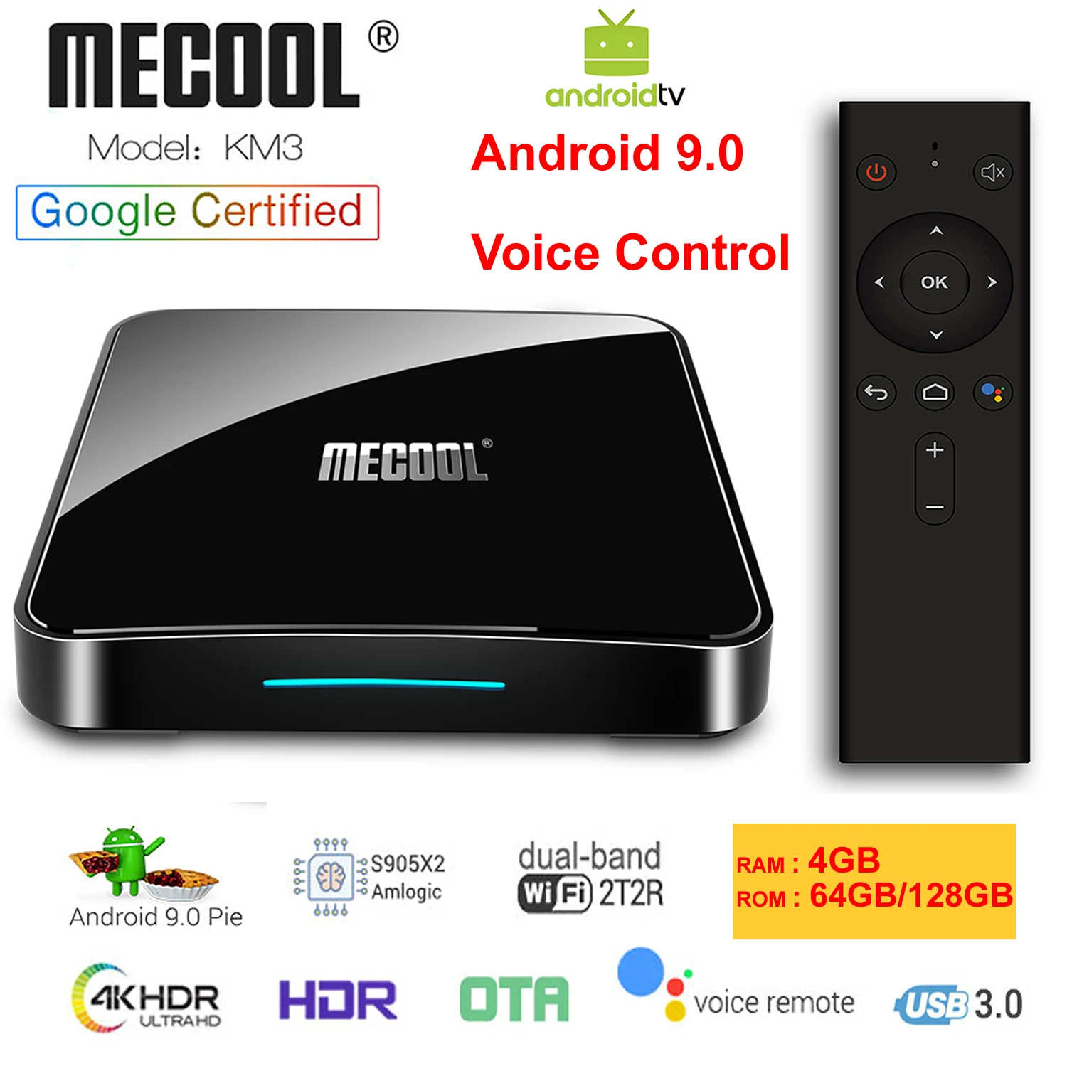Google Сертифицированный Android 9 0 Smart tv Box KM3 Amlogic S905X2 LPDDR4 4 Гб 128 ГБ голосовой пульт 5G