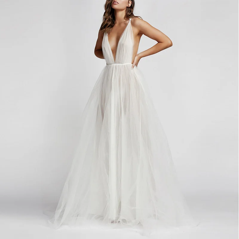 Женское кружевное платье макси Max Spri однотонное Клубное в пол с v-образным вырезом