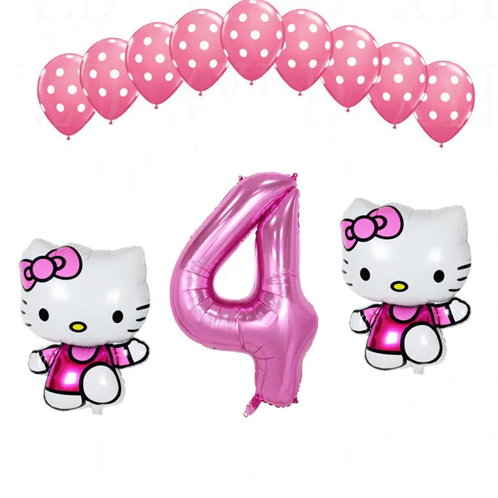 Черный 1 комплект, воздушный шар hello kitty с цифрами 40 дюймов, латексные шары в розовый горошек для девочек 1, 2, 3, 5 лет, декор для дня рождения, Детские шары - Цвет: Черный