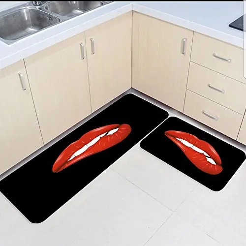 2 шт. Кухня коврики и ковры набор сексуальные красные губы черный дома Deocr Non Skid