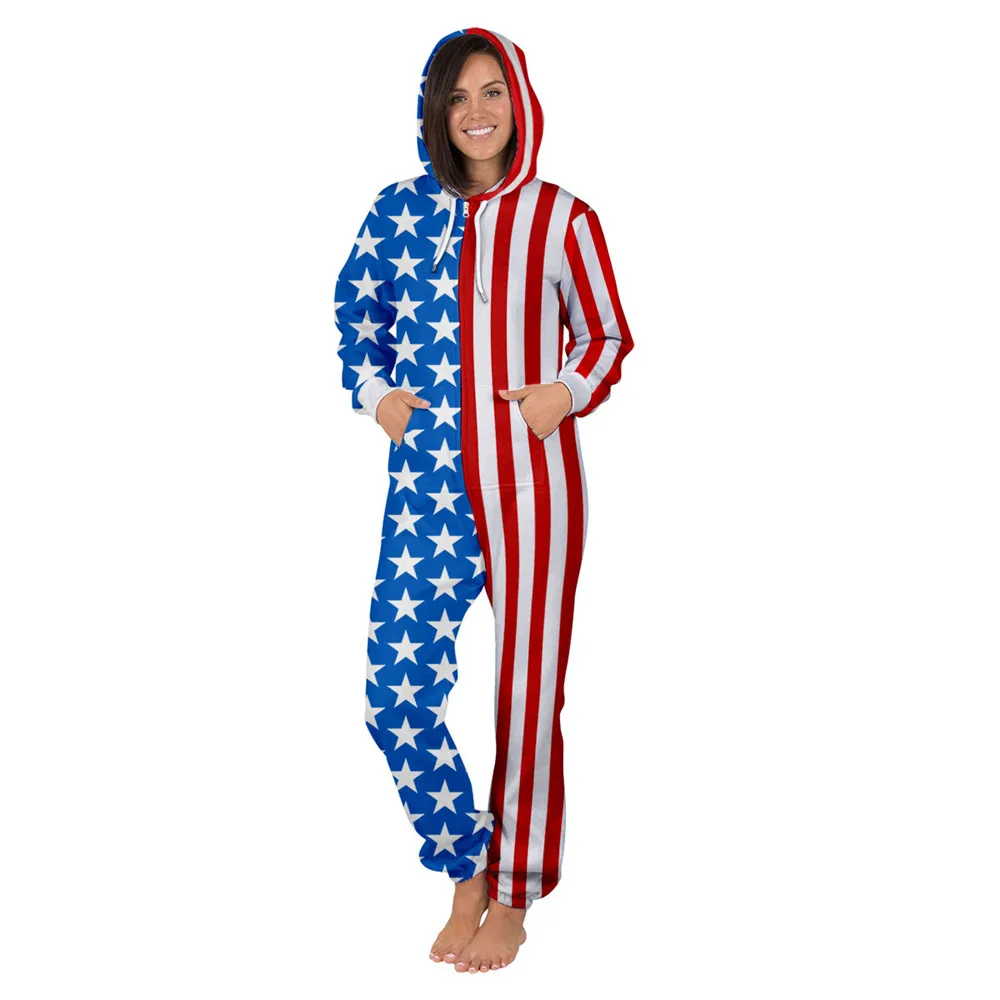 Женский полосатый комбинезон ISTider тонкий на молнии с 3D принтом американского