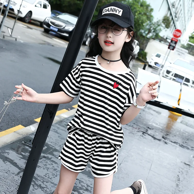 Комплект детской одежды в полоску для девочек лето 2019 хлопковая Повседневная