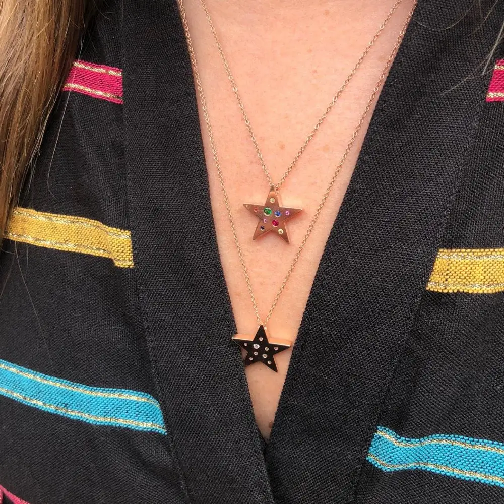 Dropshipping Gold color cz paved Star north star charm pendant necklace for women rainbow trendy fashion wedding jewelry | Украшения и