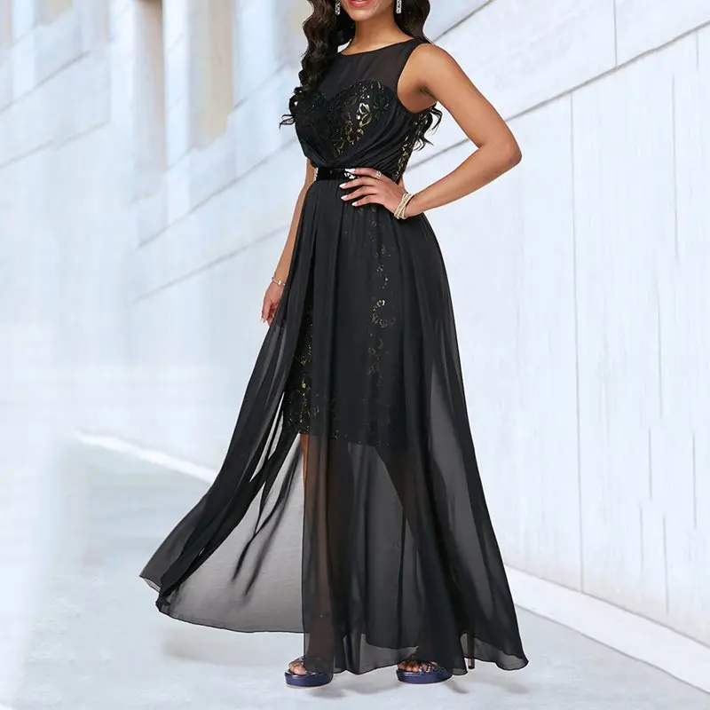 Летний сексуальный клуб Элегантные Вечерние черные женские длинные платья