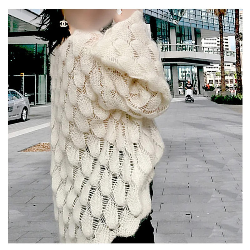 2018 Женские Модные осенние полые повседневные свободные свитера корейское