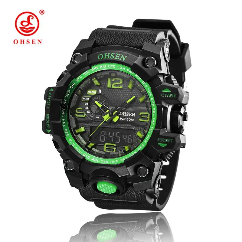 Зеленый OHSEN брендовые цифровые часы relojes para hombre мужские часы Кварцевые Relogio Masculino военные спортивные мужские повседневные наручные часы - Цвет: Зеленый