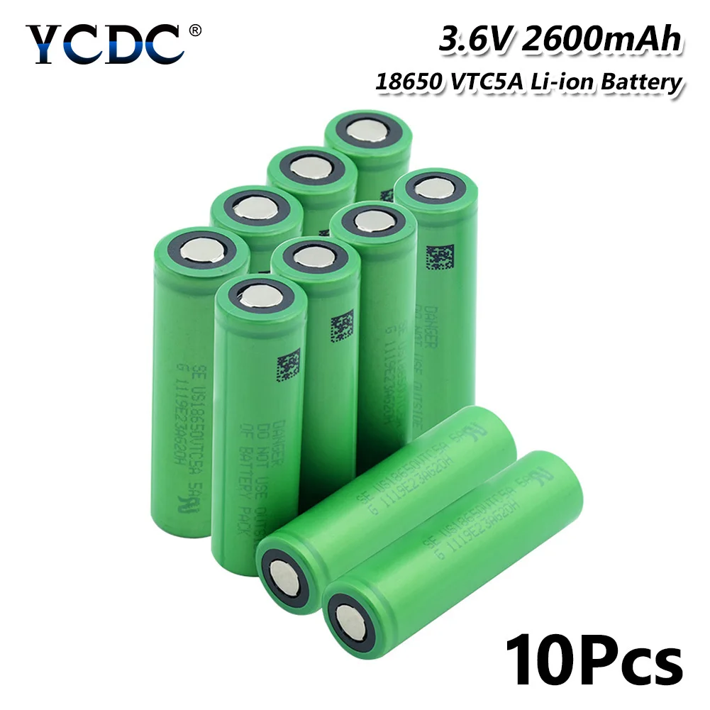 10 Pcs 18650VTC5A перезаряжаемые Li-Po литий-полимерный аккумулятор 35A высокий расход 2600 мАч сменные батареи для Vape игрушка-фонарик - Цвет: 10 Pcs