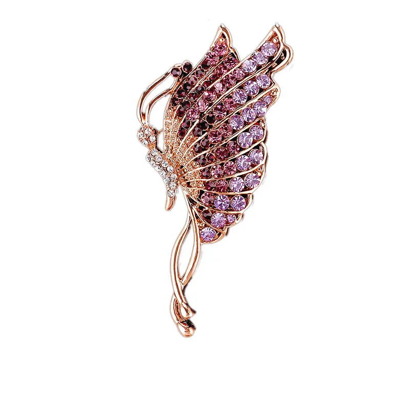 Purple Изысканная брошь-бабочка, насекомое, булавки со стразами, Полный Кристалл, бабочка, броши для женщин, украшение для свадьбы, банкета, ювелирные изделия - Цвет камня: Purple
